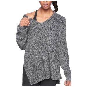 Athleta Shasta vneck heathered black sweater XL